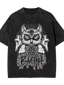 BMTH All Vision Owl Pentagram Vintage Fitted T-shirt | Bring Me the Horizon Metal Core Band Surrounding | American Street Rock Style Streetwear Loose Shoulder Outfit Menswear