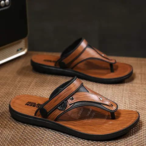 Men's Casual Slip-On Sandals, PU Sandals, Casual Beach Shoes, Shoe, Comfortable Lightweight Design, Perfect for Daily Wear & Outdoor Activities, Durable Material Construction, Footwear