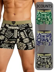 3 pcs 'Hello' PrintsMen's Boxer Briefs, with High Stretch.Quick-drying and lightweight sports underwear, Suitablefor summer wear, comfort-breathable's Men's underwear, Suitable for participating in various activities. Men's four cornered underwear.
