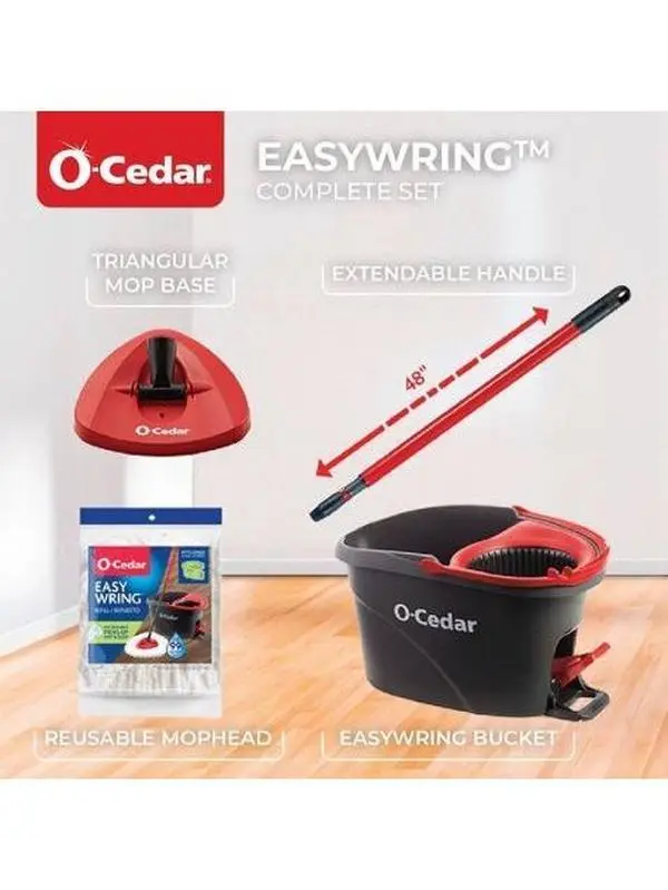 O-Cedar EasyWring Spin Mop and Bucket System: Portable, Non-Abrasive, Reusable, Extendable Handle