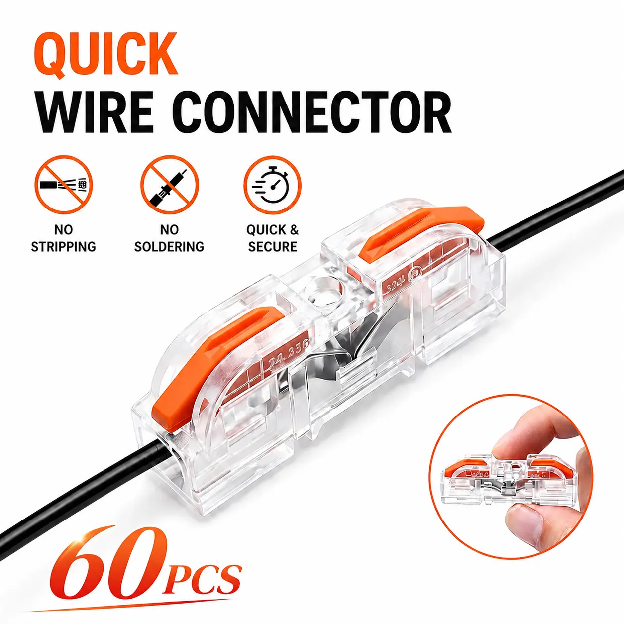 Quick Splice Solderless Wire Connectors - No Stripping, Fast Plug-In, Secure Lock, Durable, DIY Modular Easy Assembly for LED Strips, Home Wiring, Quick Splice Connectors, Solderless Connectors Detachable Connector