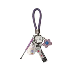 Dopamine Colorful Flower Keychain Girly Heart Bag Pendant Accessories Nail Clipper Ear Pick Keychain Set