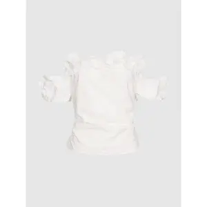 URBAN REVIVO 2026 Summer Women's Chic Fitted Off-the-Shoulder Embroidered Cropped Blouse - Shortsleeve Stretchy Comfortable Fabric Top, 100% Cotton-Polyester Style Clothes for Warm Days, UWG260071+