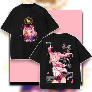 Uma Musume Pretty Derby Haru Urara Chibi Kawaii Graphic Washed Cotton Tops (Tee, Hoodie, Tank, Sweatshirt) Washed Oversized T-Shirt Cotton Streetwear Menswear