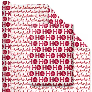 30" x 10’ Holiday Reversible Wrapping Paper | Ho Ho Flake/ Ho Ho Cursive