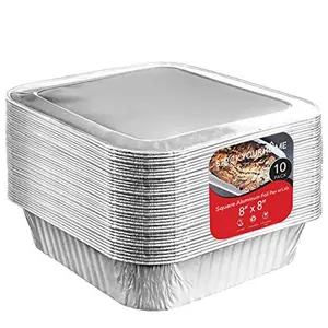 8x8 Foil Pans with Lids (10 Pack) 8 Inch Square Aluminum Pans with Covers - Foil Pans and Foil Lids - Disposable Food Containers Great for Baking Cake, Cooking, Heating, Storing, Prepping Food