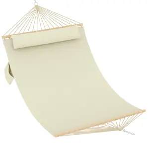 Double Hammock with Wooden Spreader Bar – 200x140cm Replacement Bed, Removable Pillow, Chains, Max 450LBS for Garden Patio Camping