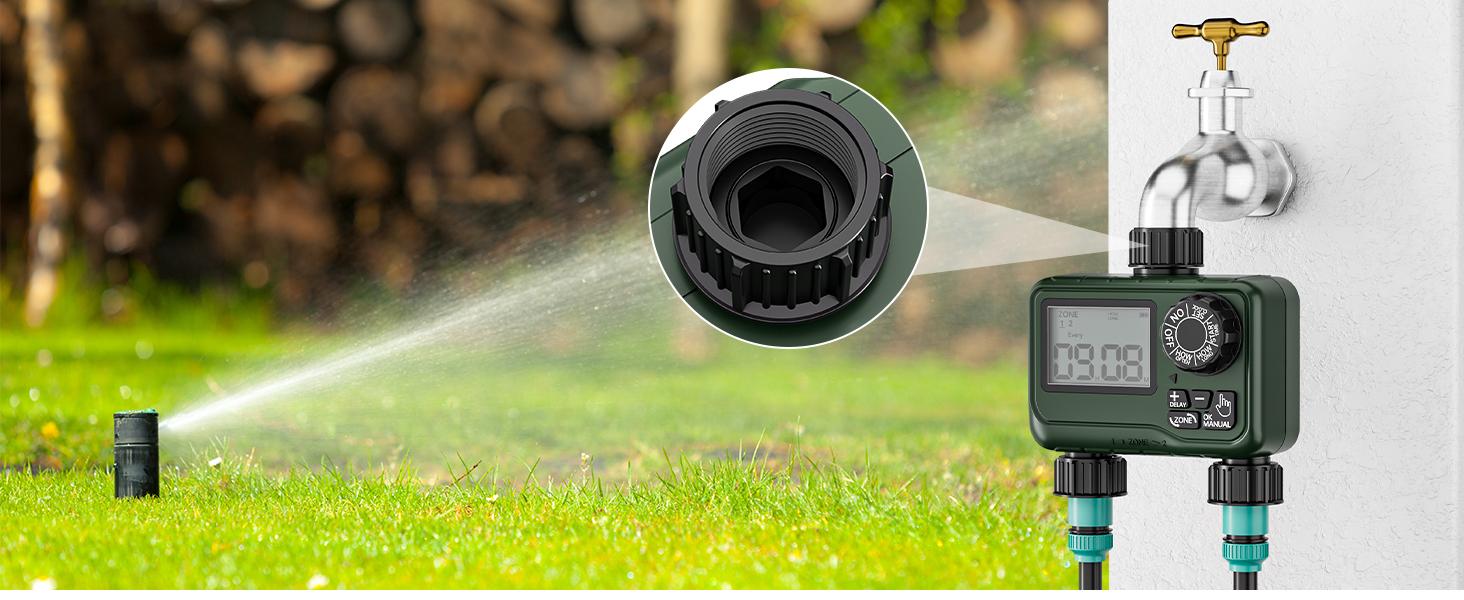 BN-LINK Sprinkler Timer Outdoor - 2 Zone Programmable Water Timer with Rain Delay, Automatic Irrigation System for Lawns & Garden Hoses - Waterproof Manual Controller with Large LCD Display BN-LINK Sprinkler Timer Outdoor - 2 Zone Programmable Water Timer with Rain Delay, Automatic Irrigation System for Lawns & Garden Hoses - Waterproof Manual Controller with Large LCD Display