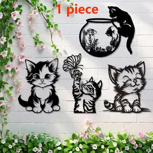 Cute Metal Cat Wall Hanging, Perfect Gift for Pet Lovers, Home Decor for Living Room, Bedroom, Indoor Outdoor Unique Artwork