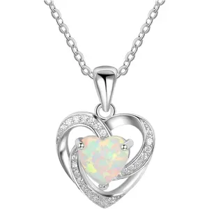Love Heart Opal Pendant Necklace for Women,necklace for Women, Gift for Daughter Girlfriends Mother,Jewelry for Anniversary Mom Day's Birthdays Christmas