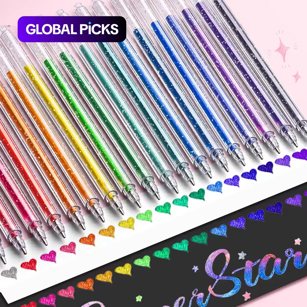 Glitter Gel Pen, Ink Gel Pens, 1.0 mm Metal Colored Ballpoint Pen, Specialty Writing Stationery for School and Office #GLOBAL PICKS