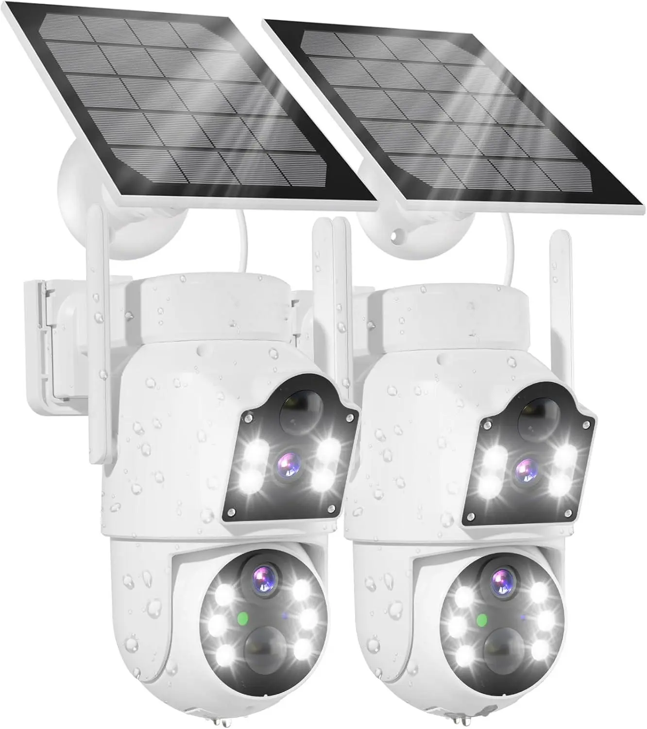 Dual Lens Solar Security Cameras Wireless Outdoor 100% Wire-Free Battery Powered Camera, Pan Tilt, 4MP Color Night Vision, PIR Motion Detection, Spotlight/Siren Alarm, Only 2.4G WiFi