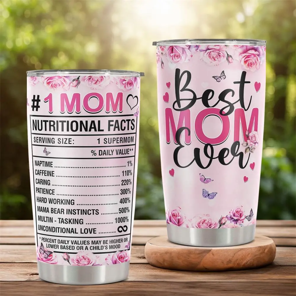 20oz Tumbler, Best Mom Ever Letter Pattern Insulated Tumbler, Gift for Mom, Drinking Cup for Home Office School, Gift for Any Occasion, Drinkware