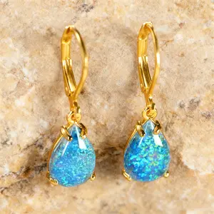 Elegant Water-drop Earrings Artificial Opal Decor Hoop Earrings for Women & Girls Elegant Stackable Design Earrings for Daily Date Wear, Birthday Anniversary Valentine's Day gift