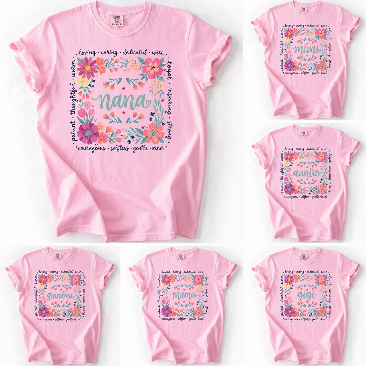 Custom Comfort Colors Nana Floral Shirt, Personalized Loving Caring Dedicated Mama T-Shirt, Floral Grandma Auntie Mimi Gigi Lala Yaya Shirt Apparel Cotton