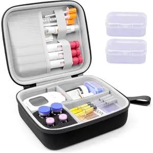 Portable Diabetic Supplies Travel Case, Adjustable Dividers Diabetes Organizer Bag, Storage Holder for Glucose Meter, Insulin Pens, Vials, Syringes and Blood Sugar Test Strips