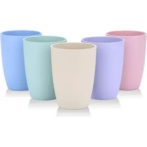 5 Pack Wheat Straw Reusable Cups, 12 Ounce Unbreakable Tumbler Glasses, BPA Free Eco-Friendly Drinkware, Shatterproof Lightweight Design, Dishwasher Safe for Indoor Outdoor, Kitchen, Home Daily Beverage Use