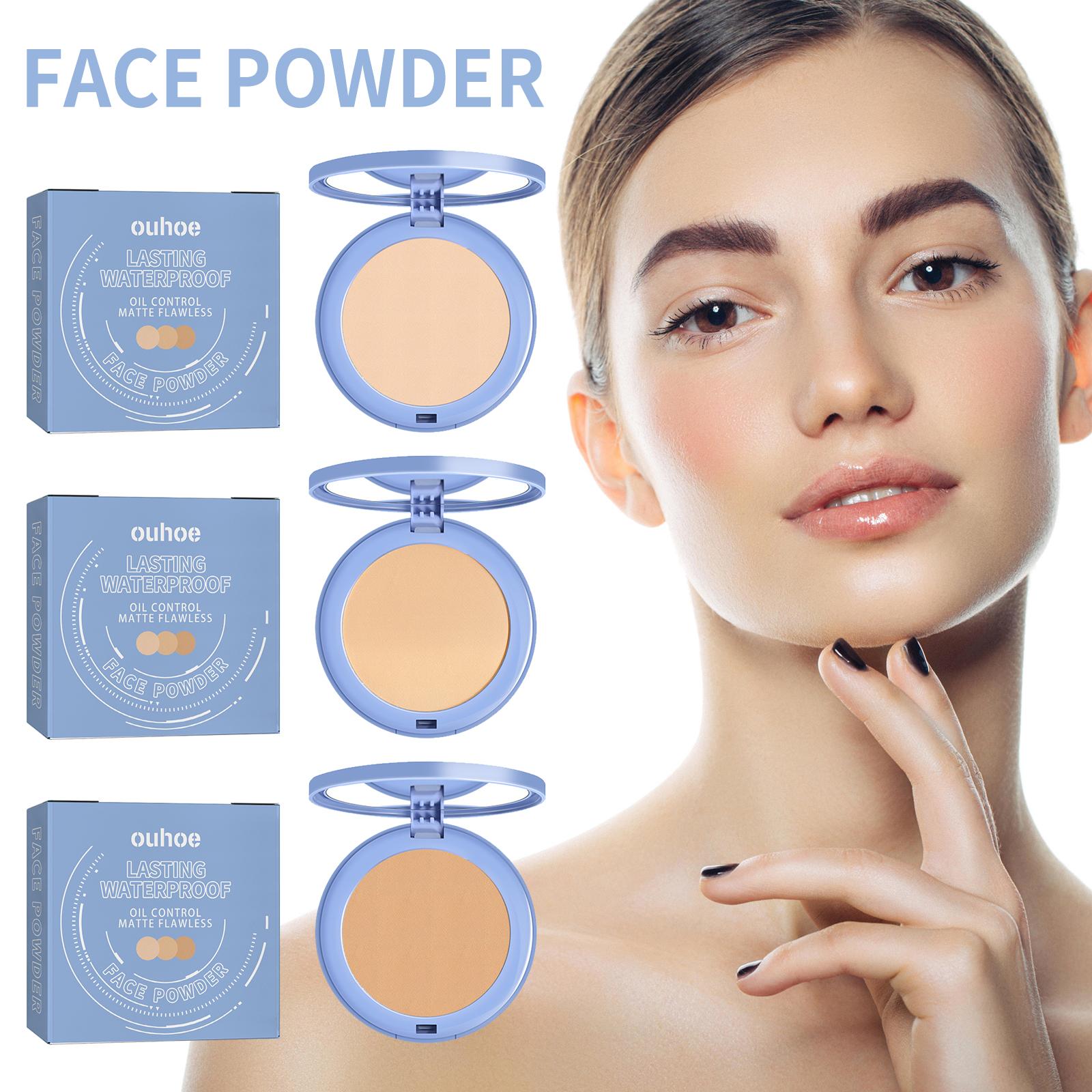 OUHOE Soft Compact Powder Summer Oil Control Flawless Makeup Setting Powder Lightweight With Powder Puff Delivers Matte Even Complexion Cosmeti