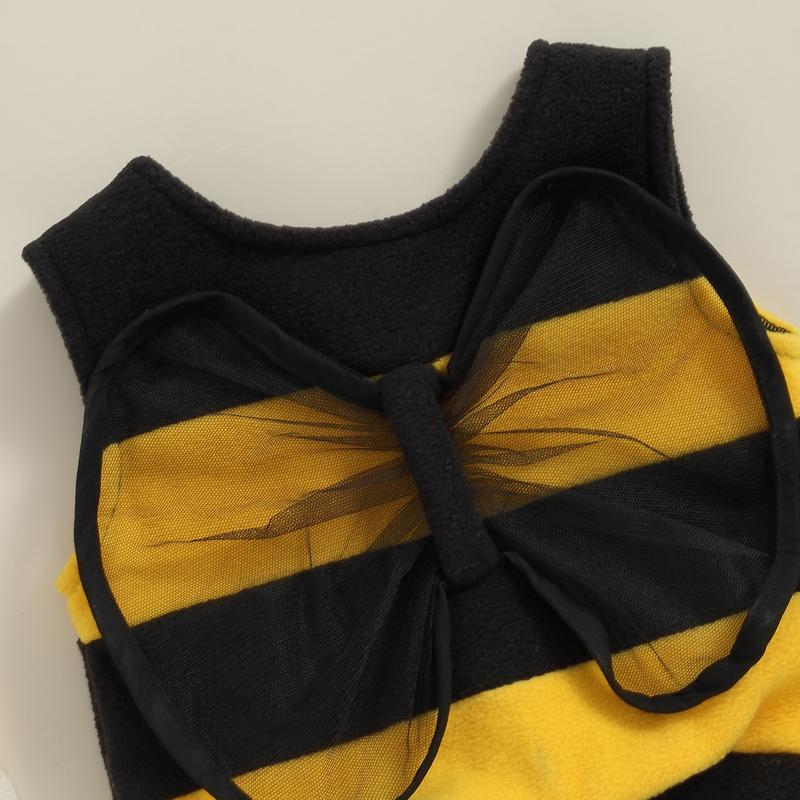 Toddelr Baby Boy Girl Halloween Costume Bee Costume Striped Print Tank Tops with Wings and Tail for My First Halloween Baby Outfit