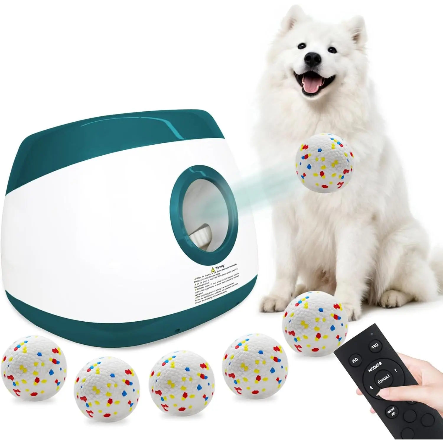 Automatic  Ball Launcher, Upgraded Interactive  Balls Thrower with 3 Distance 29Ft-79Ft, Remote Control Ball Launcher for Medium&Large Dogs, 6 Etpu Balls Included (Dark Green)