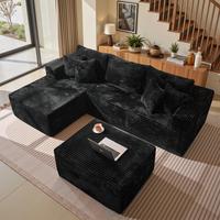 Black Corduroy Left Chaise With Ottoman