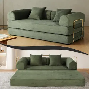 2-in-1 Foldable Sofa Bed 75 Inch Convertible Compressed Sleeper Sofabed Memory Foam Faux Fur Upholstered Cloud Couch Mattress Bed with 2 Pillows for Living Room Apartment