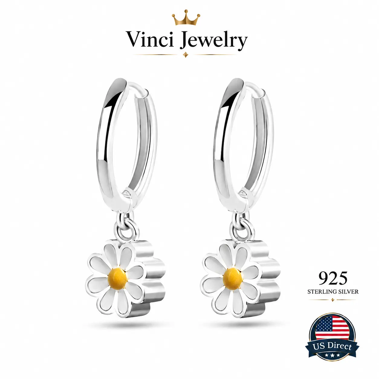 925 sterling silver Sterling Silver Daisy Flower Hoop Earrings for Women Cute Floral Dangle Huggie Earrings Minimalist Nature Inspired Jewelry Lightweight Everyday Fashion Gift for Wife Girlfriend Daughter Sister Mom Birthday Anniversary Spring Summer