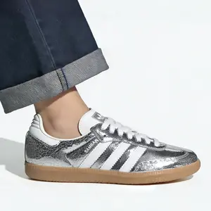 adidas Samba OG Silver Metallic Cracked Leather (Women's) Women's Authentic Shoes Footwear Sneaker Trainer Comfortable Walking Fashion Trending Gift