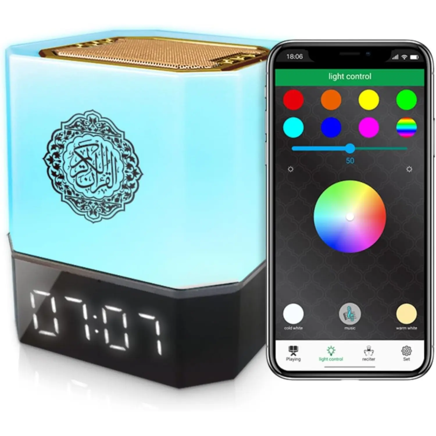 Quran Speaker - Control via Touch APP Remote - Quran for Kids Night Light Bluetooth Speaker,The Clear Quran Speaker AZAN Speaker Full Recitations of Famous Imams and Quran Translation
