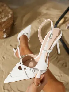 Women's Elegant Cross-Strap Pointed Toe Stiletto Heels, Buckle Fastening for Dresses and Weddings, Patent Leather for All Seasons, Fashionable Sling Sandals