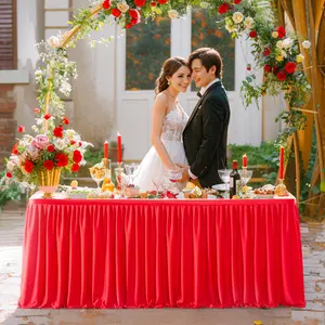 White Wrinkle Resistant Spandex Table Skirt for 6/9ft Tables Pleated Ruffle Design for Parties Weddings Birthdays Holidays Decor No Table Cover Needed