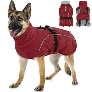 Large Coat, Winter Jacket,  Puffy Snowsuit for Dogs - Adjustable Reflective Fleece Lining Warm Padding Parka for Cold Weather, Red L