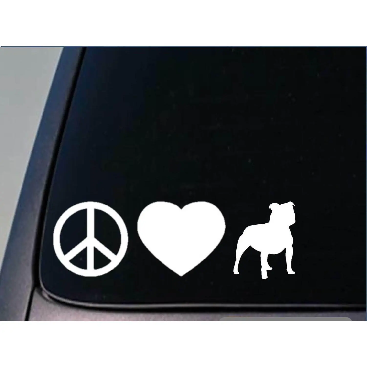 Peace love Staffie bull sticker *H114* 8" vinyl staffordshire bull terrier