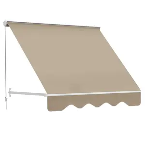 6 Foot Drop Arm Manual Retractable Sun Shade Window Awning Cream White Covers 2 Windows Aluminum UV Water Resistant Fabric For Patio Balcony Outdoor
