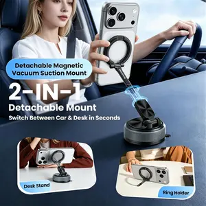 360 Rotation Lewinner Detachable Adjustable Vacuum 2in1 Magnetic Phone Holder, Car mount / Detachable for everyday / Binge-watching / Makeup & routines “For iPhone & Android”  Smartphone Grip