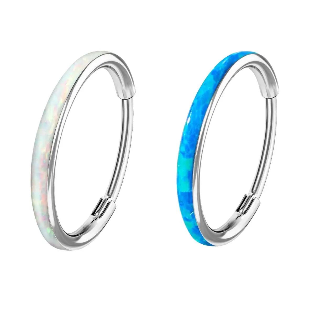 Oufer 20G Opal Hinged Segment Ring - Female Daily Body Jewelry, Hinged Nose Hoop, Nose Jewelry, Helix Pierced Ring for Cartilage Piercings