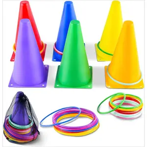26 Pcs Plastic Colorful Cones Ring Toss Combo Set Outdoor Carnival Games for Kids Adults Birthday Party Throwing Backyard Games