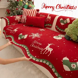 1pc Christmas Style Sofa Cover Fabric Anti Slip Red Festive Sofa Cover Suitable for All Seasons Machine Washable and Not Deformed Sofa Couch Covers