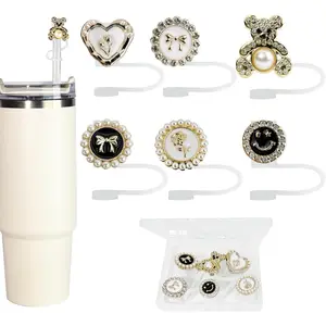 6 Pcs Bling Diamond Straw Cover Cap for 30 40 oz Stanley Cup Accessories, 10mm (0.4inch) Silicone Straw Covers for Tumblers, Yeti, Dust-Proof Shiny Lids for Women and Girls