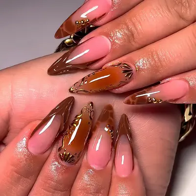 brown dress nails September nail ideas almond shape