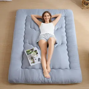 Thick Japanese Futon Mattress Pad - Twin/Queen Size, Foldable Roll-Up Tatami Floor Mattress, Sturdy Fitness Weightlifting Mat for Camping, Dormitory Lounger Use