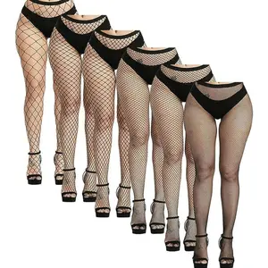 6Pcs Black Fishnet Stockings For Women, Thigh Hight Fishnet Tights, Ladies Fish Net Tights Plus Size One Size Fit All