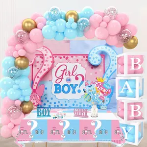 Gender Reveal Decorations Pink Blue Balloon Arch Kit With Gender Reveal Backdrop ,Balloon Box,Tablecloths, Photo Props,170 PCS Balloons Kit for Baby Shower,Girl or Boy Party Supplies