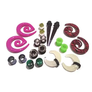 6 Pair Mix Ear Plugs Tapers Spirals Tunnels Acrylic Steel Organic Gauges jewelry