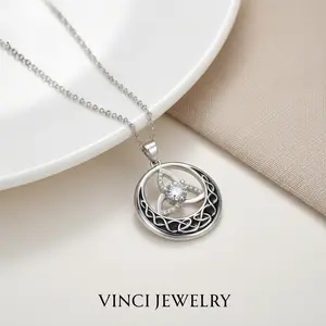 Trinity Celtic Knot Moon Pendant Necklace for Women Girls, Triquetra Crescent Cubic Zirconia Necklace, Elegant Vintage Style Three Moon Goddess of Dark Hecate Necklace,Pagan Wiccan Witch Knot Faith Protective Jewelry Gift for Mom,Girlfriend,Daily Wearing