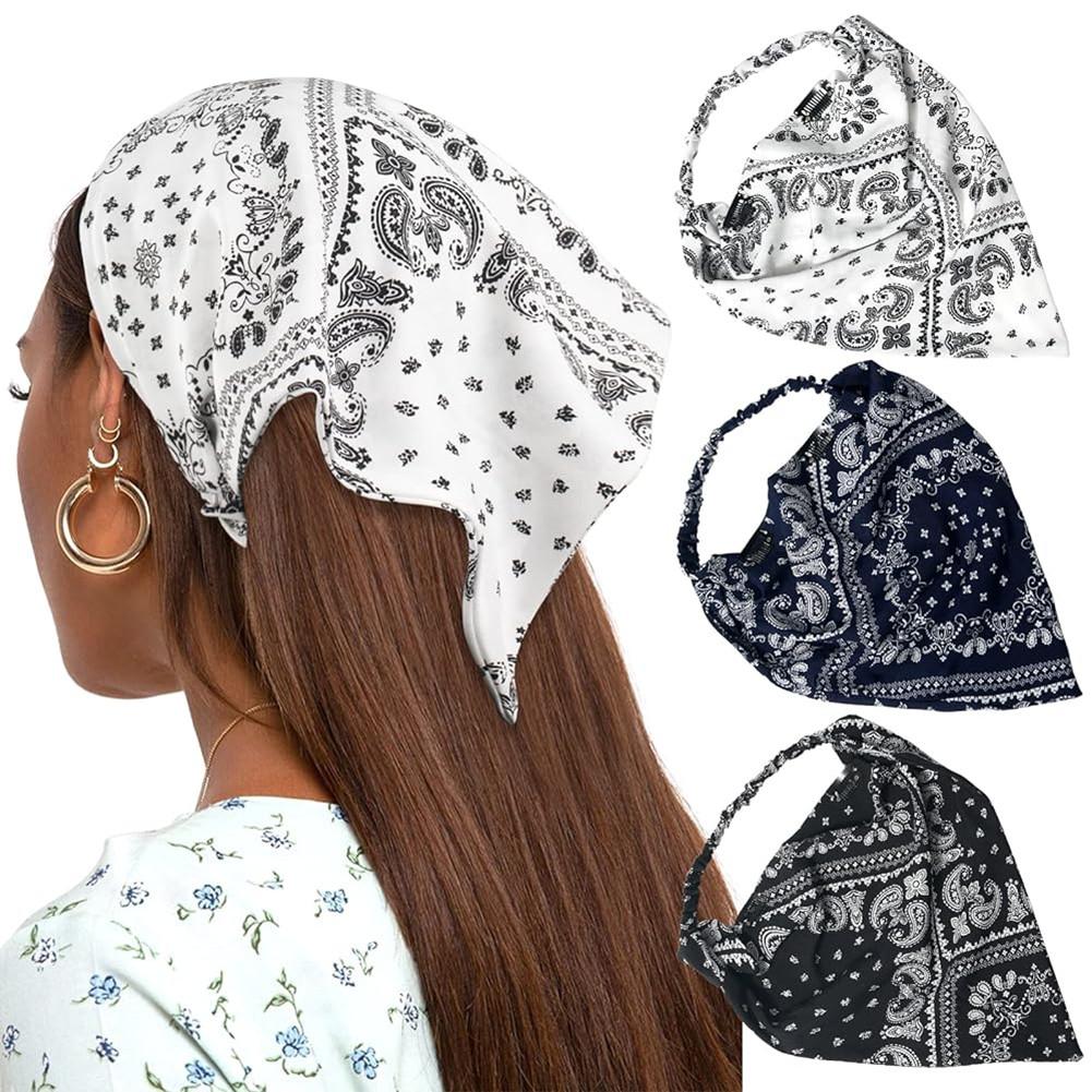 3PCS/Set Chic Style Floral Printed Elastic Hair Scarf Headband Chiffon Head Kerchief Headband Flower Hair Scarves Hair Clips Hair Bandanas Decoration