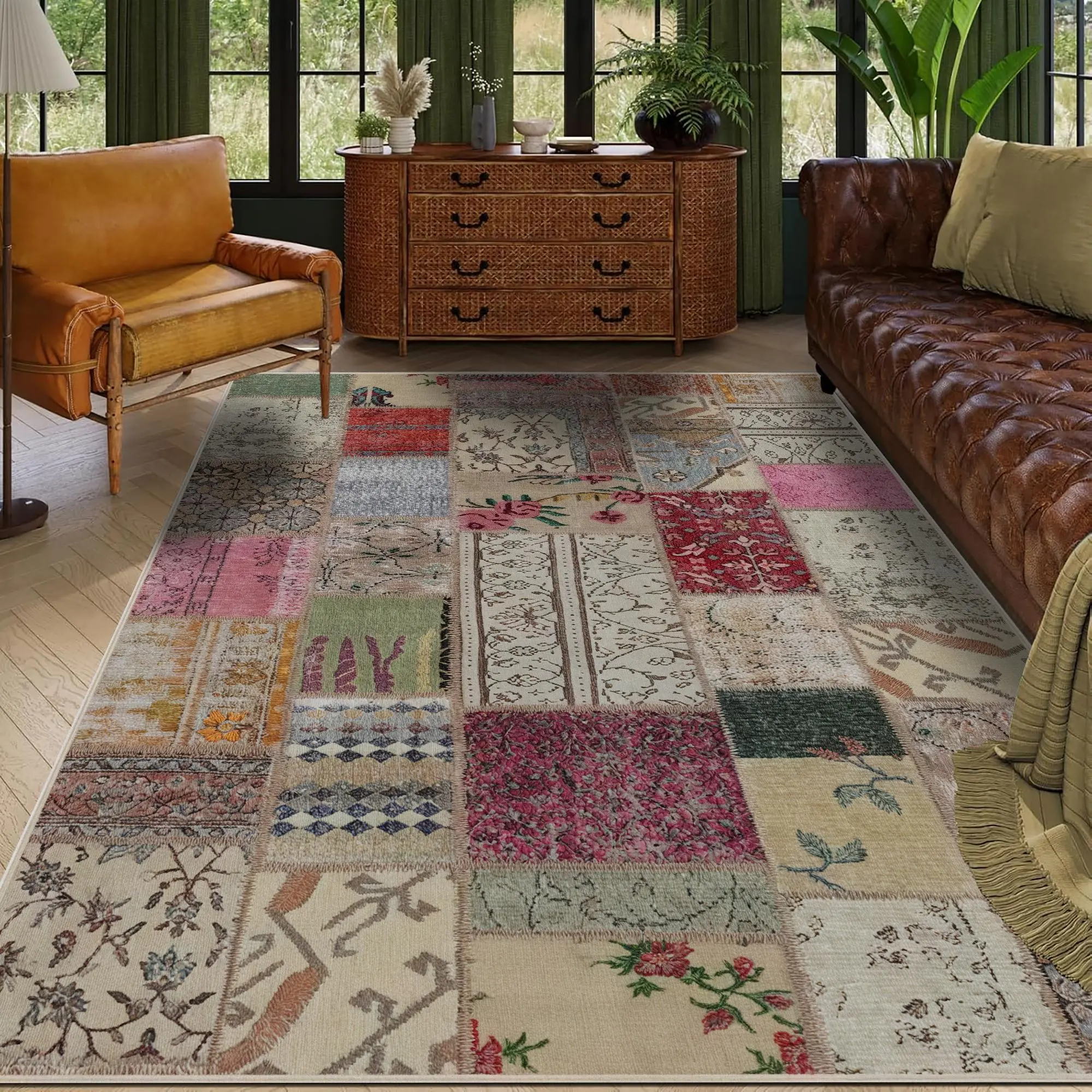 Vintage Floral Pattern Rug, 1 Count Non-slip Soft Floor Mat, Decorative Carpet for Home Living Room Bedroom, Decorative Area Rug, Vintage Printed Rugs, Home Decor, Flower Area Rugs