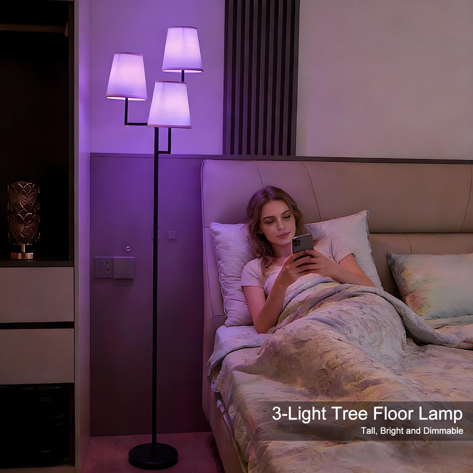 Elegant Wireless RGB Floor Lamp with Fabric Shades – Rechargeable 3-Head Standing Light with Multi-Color Changing, Dimmable Brightness & Remote Control for Bedroom, Living Room or Cozy Home Decor