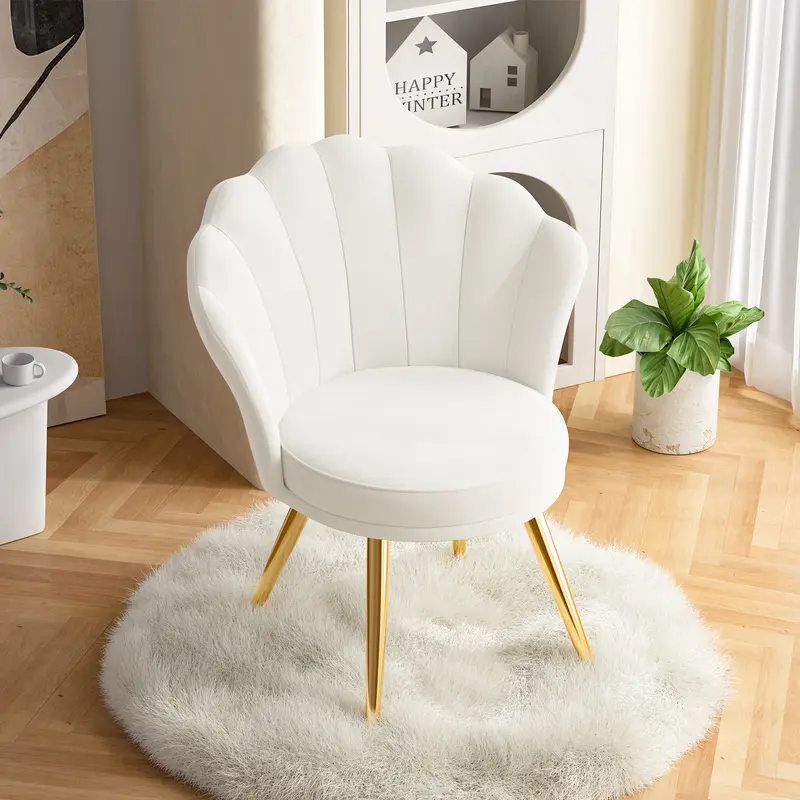 Velvet Accent Chair with Gold Metal Legs, Vanity Chair for Makeup Room, Upholstered Guest Chair for Living Room, Side Chair for Bedroom, Black