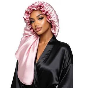 Ruffle Bow Satin Bonnet for Sleeping, Extra Large Double Layer Silk Hair Wrap with Long Tail for Curly Hair & Braids